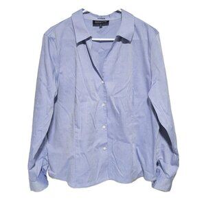 Jones New York Signature Blouse XL Women's Button Down Blue Long Sleeve Non-Iron